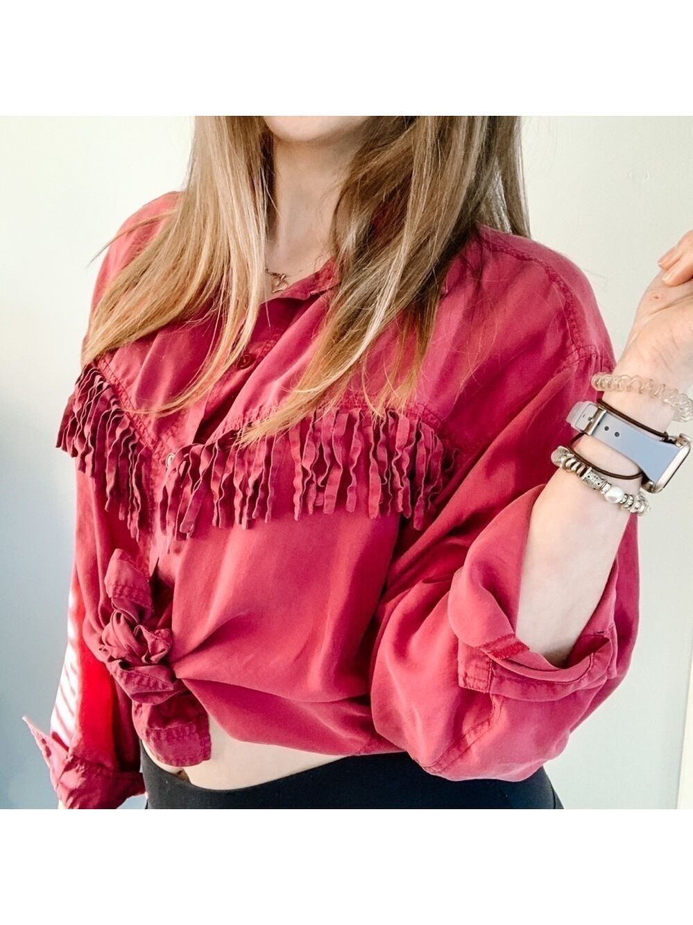 VINTAGE 100% Silk Western Blouse - Size M